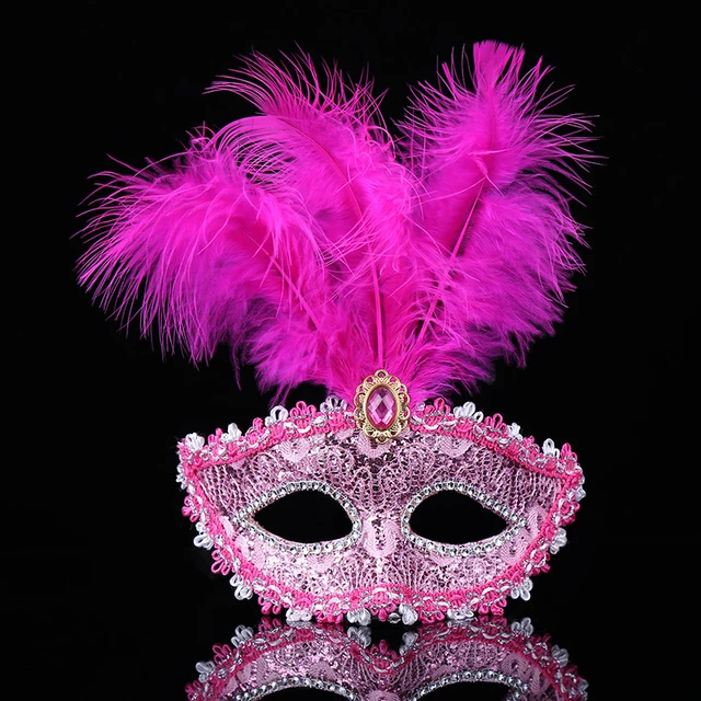 Masque vénitien en plumes de Paon - Masque de ixen plastique pour femme demi masque de luxe en plumes de paon costume de.jpg x - Ropa de festival