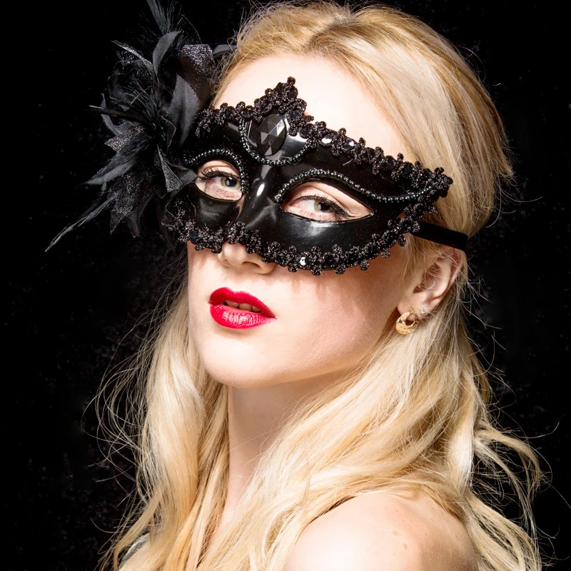 Máscara veneciana con pluma - Masque v nitien en diamant pour f te de danse fleur de plume costume de performance - Tenue de festival