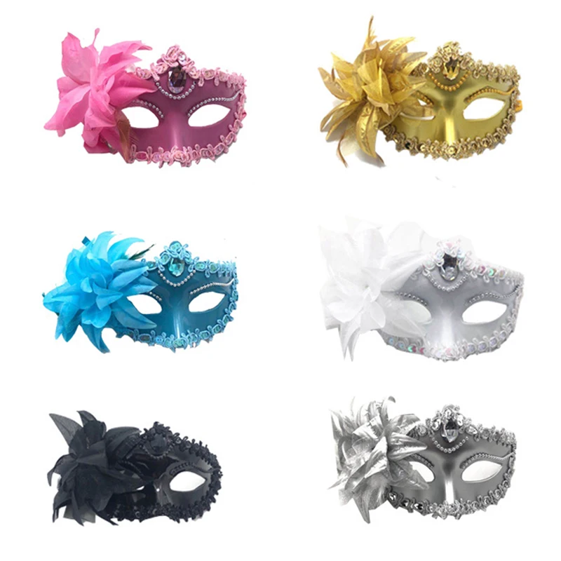 Máscara veneciana con pluma - Masque v nitien en diamant pour f te de danse fleur de plume costume de performance - Tenue de festival