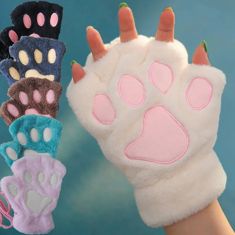 Gants de patte de griffe de chat - Kf s cbabe a a f ad c bed gants de patte de griffe de chat de dessin anim pour femmes mitaines en peluche chaud - Ropa de festival