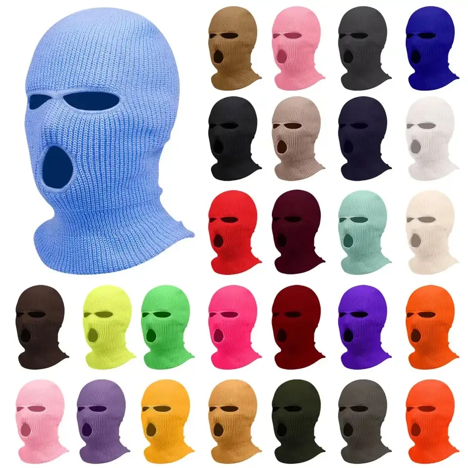 Pasamontañas - Kf s f f e b a ca a b c u masque facial tricot en laine trois trous pour hommes capuche chaude charpe de sport chapeau de - Tenue de festival