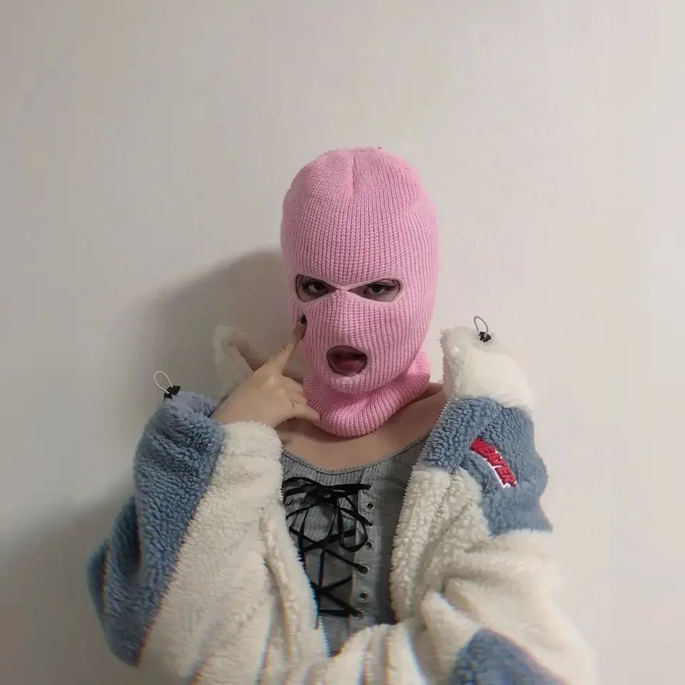 Pasamontañas - Kf s b d d fe b c da f z masque facial tricot en laine trois trous pour hommes capuche chaude charpe de sport chapeau de - Tenue de festival