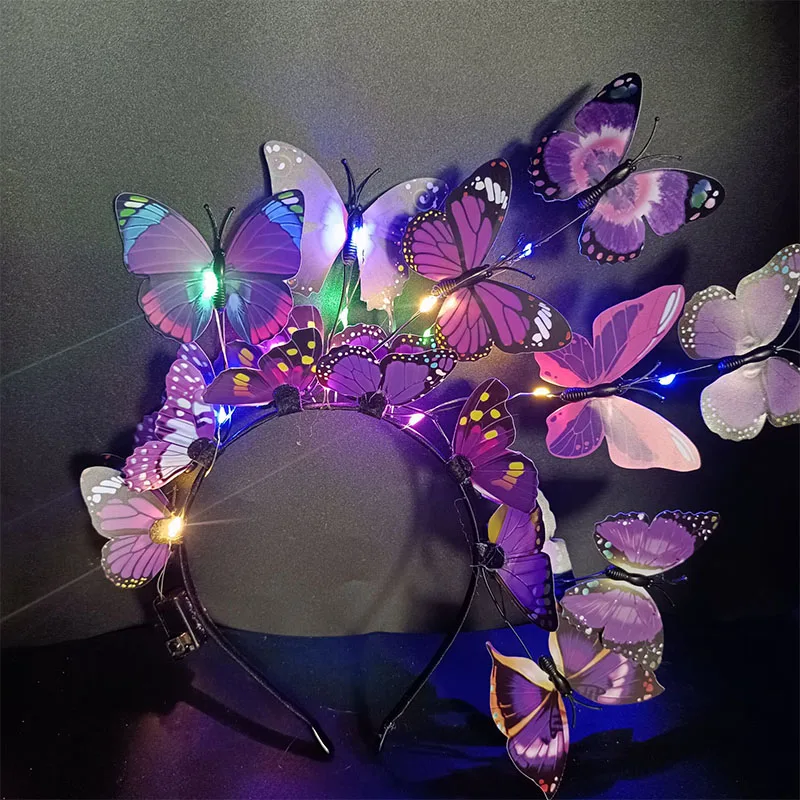 Diadema mariposa luminosa LED - Kf s d b d c e a p fascinateur papillon lumineux led bande de sauna boh me cerceaux de bande de cheveux pi ce - Tenue de festival