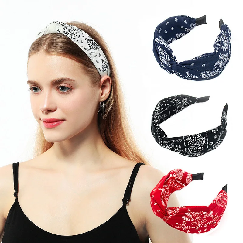 Diadema bandana - Kf sa e fedd baf d b d at cerceau cheveux large et doux pour femmes impression de fleurs de cajou bande de sauna ethnique - Tenue de festival