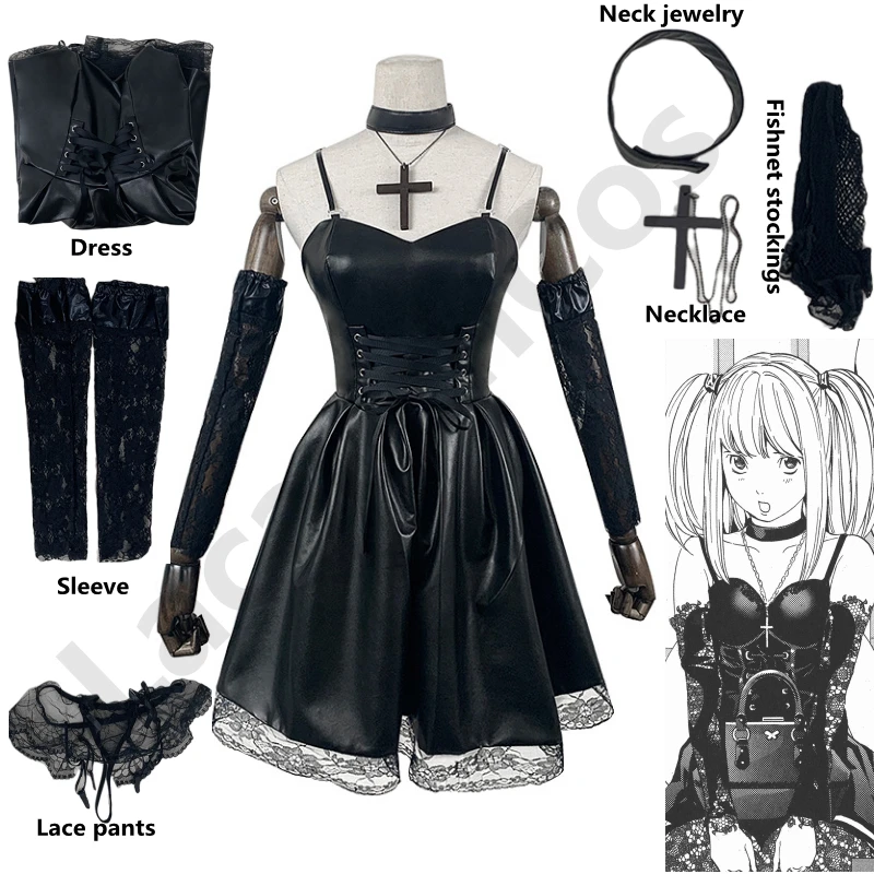 Disfraz de cosplay de «Misa Amane» en Death Note - Kf h a acdc f ab bda c da x costume de cosplay de death note misa amane robe sexy en cuir bijoux de cou bas - Tenue de festival
