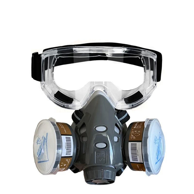 Máscara de gas y polvo - Kf h bd eec f ab c fbc e s demi masque facial professionnel anti poussi re gaz avec lunettes de s curit vision large cartouche - Tenue de festival
