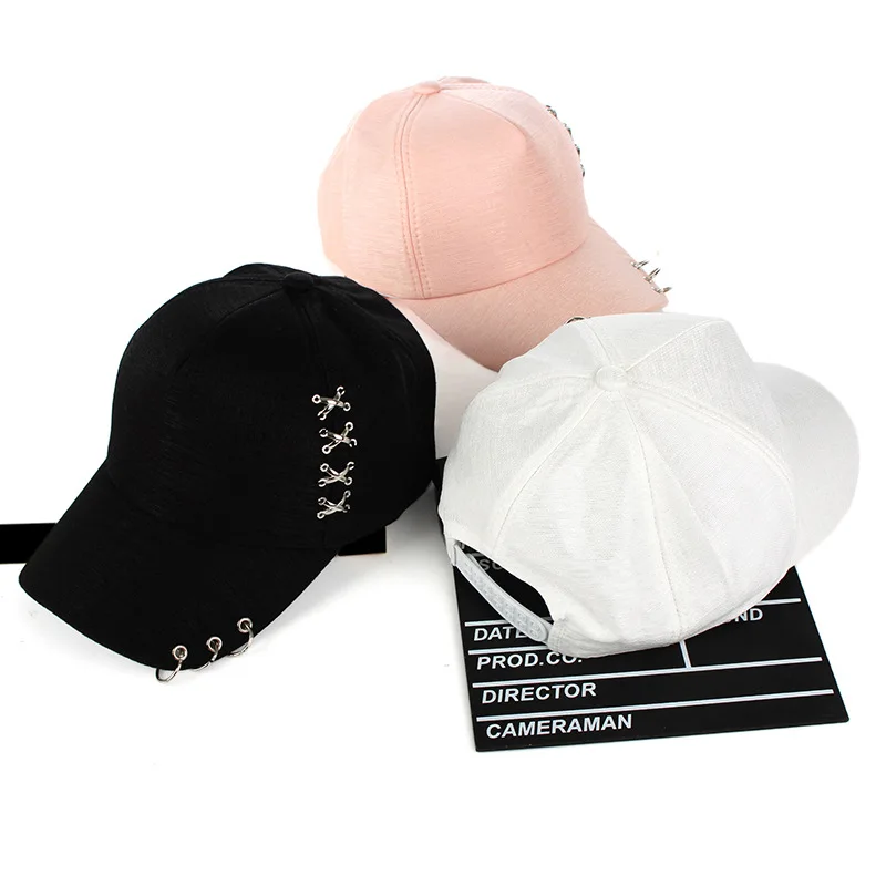 Gorra punk gótica de metal - Kf hff ff defc faf d ade d n garros casquette de baseball ajustable pour homme et femme chapeau respirant couleur unie simple avec anneau - Tenue de festival