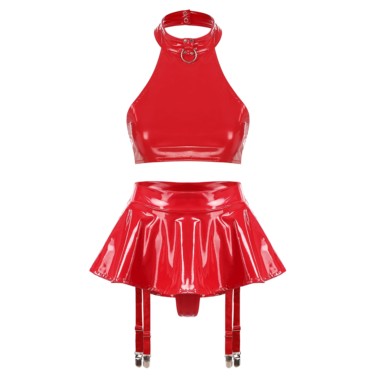Tenue en cuir verni - Kf s e c a b bbe bb a ensemble de lingerie en cuir verni pour femme tenue de brevrave bo te de nuit anneau - Ropa de festival
