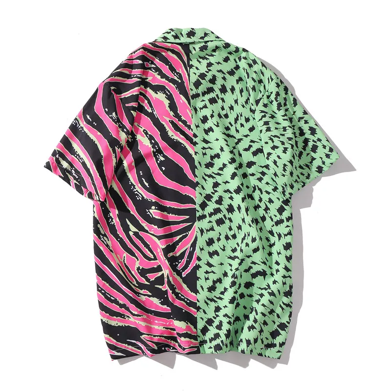Camisas con estampado de leopardo verde y cebra rosa - Kf s d ffabcc d a a cf e fa bs chemises hawa ennes l opard vert ic ne fonc e pour hommes haut boutonn pour hommes - Ropa de festival