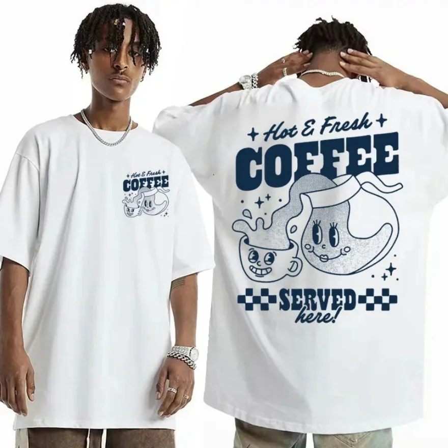 Camiseta Hot & Fresh Coffee - Kf s ca b acbab f b ff aa v t shirt pour homme et femme streetwear caf chaud et frais m me dr le mignon - Ropa de festival