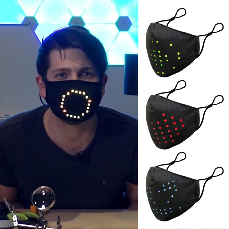 Máscara LED de activación por voz - Kf s c d e e bebd d couvre visage led activation vocale h ros vocaux son cancers actif respirant fournitures de f te - Tenue de festival