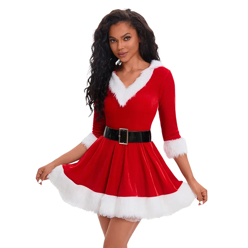 Vestido de « Mamà Noel » - Kf s fdd c f c af ff d afw robe de no l demi manches pour femmes costume de th me de no l populaire - Tenue de festival