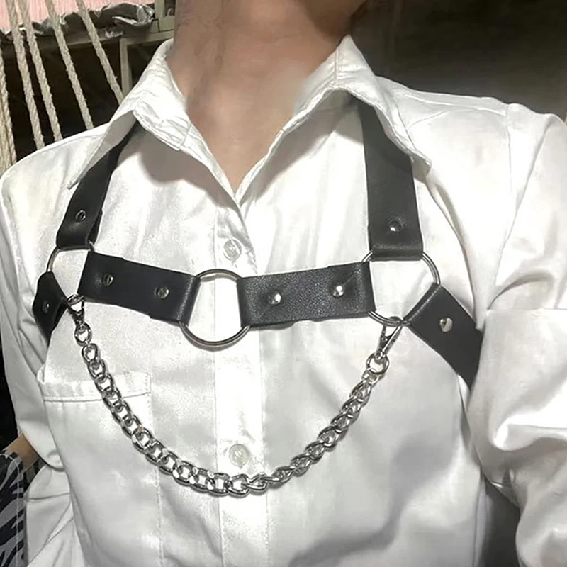 Arnés de cuero con cadena - Kf s ca db de a de ee x sangle de poitrine amusante en cuir sfp environhipster pour hommes sangle de poitrine sexuelle sangle en - Tenue de festival