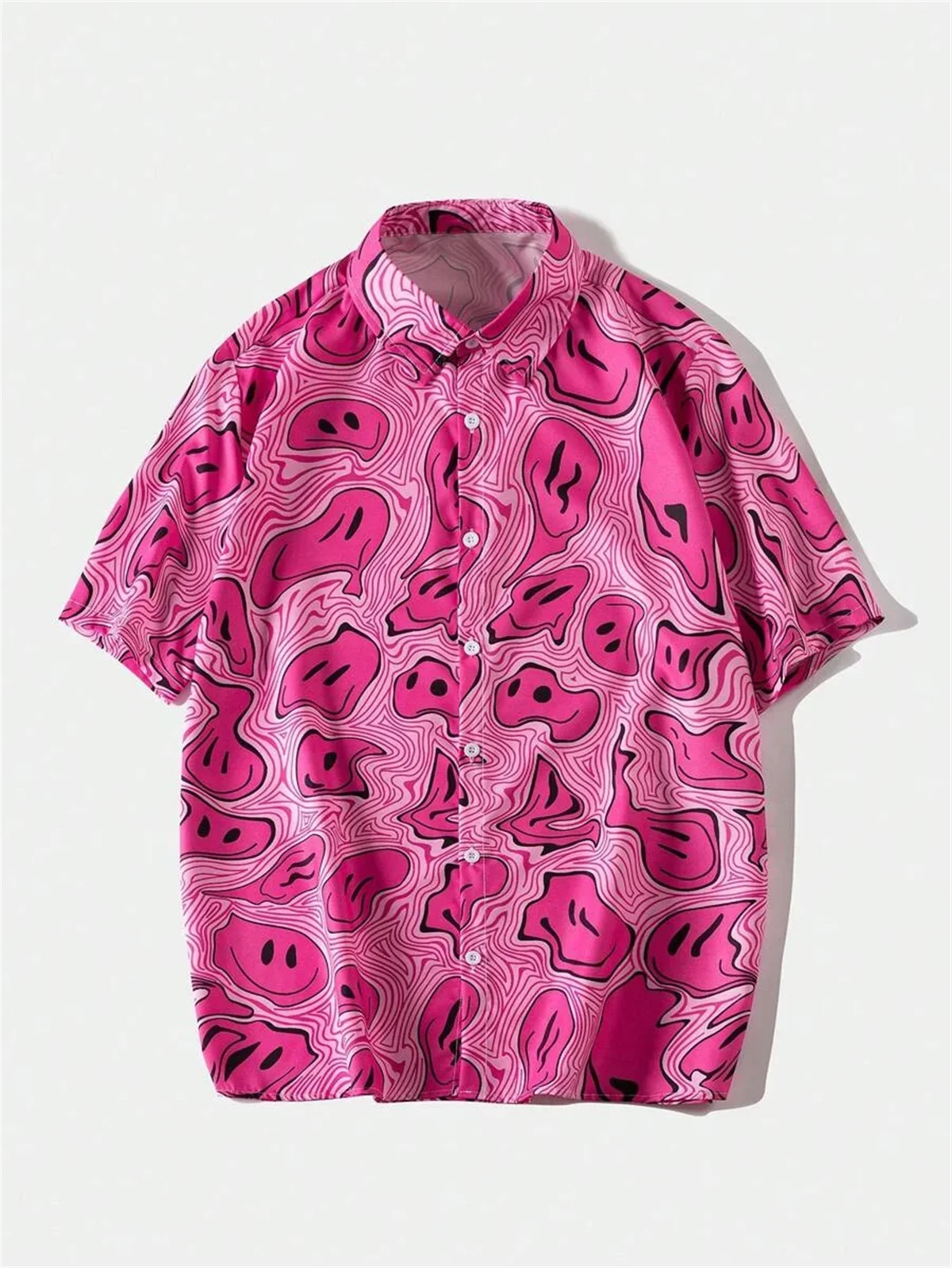 Camisa Acid smiley - Kf s d ffad bba b e fc ebo chemises hawa ennes manches courtes pour homme d contract es confortables revers de taille y - Ropa de festival