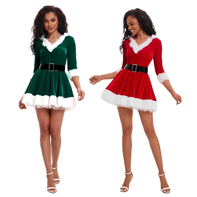 Vestido de « Mamà Noel » - Kf s cb a adb bafbe acb ex robe de no l demi manches pour femmes costume de th me de no l populaire - Tenue de festival