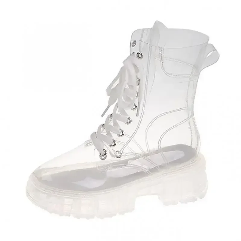 Botas transparentes - Kf s ff f a ed f a c h chaussures transparentes pour femmes bottes de style cor en classique plateforme rehaussante bout rond chaussures de - Tenue de festival