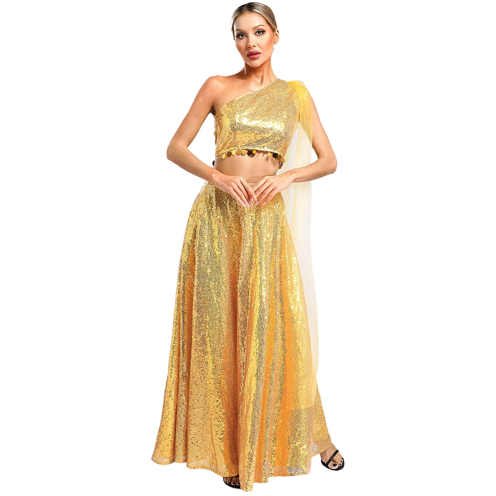 Conjunto de vestido de noche indio con lentejuelas - Kf s f ac a d d eb c i ensemble de robe de soir e indienne paillettes pour femme haut court avec saree drap jupe - Tenue de festival