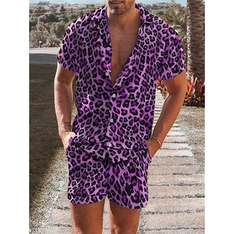 Camisa estampada de leopardo - Kf s b ec a a db a b e t shirt imprim l opard manches courtes pour hommes chemises de plage hawa ennes t shirts - Tenue de festival