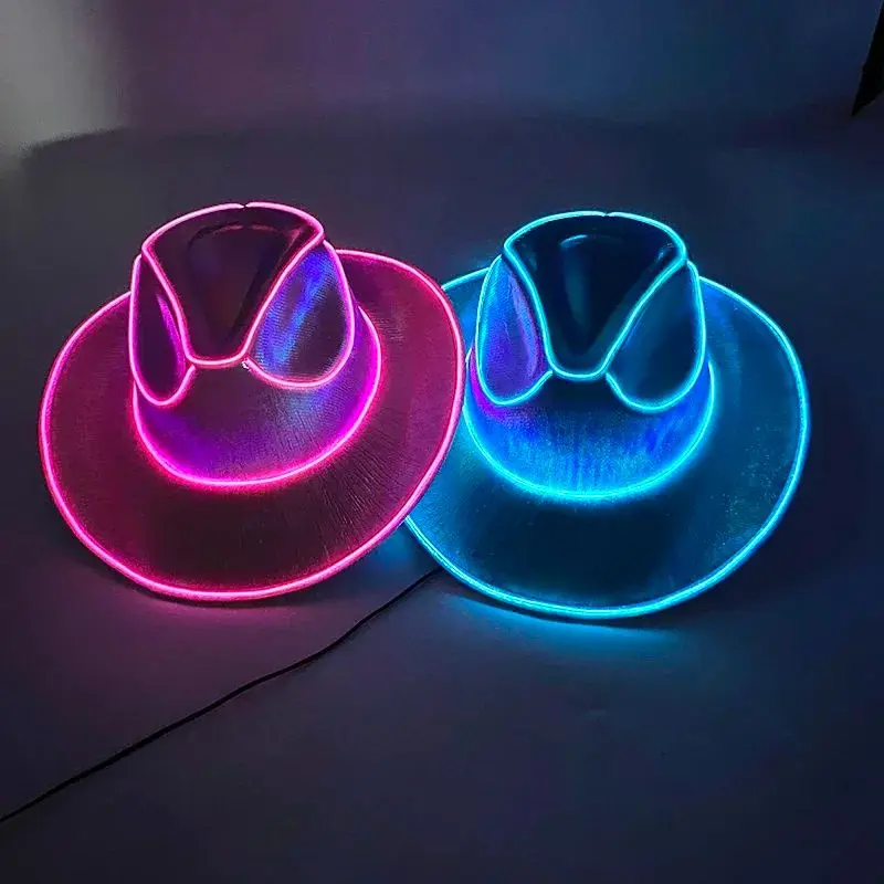 Sombrero de vaquero brillante con LED - Kf s bcae eec c bb a d a r chapeau de cowboy brillant led pour halloween casquette de rave barre lumineuse mexicaine chapeau au n - Tenue de festival
