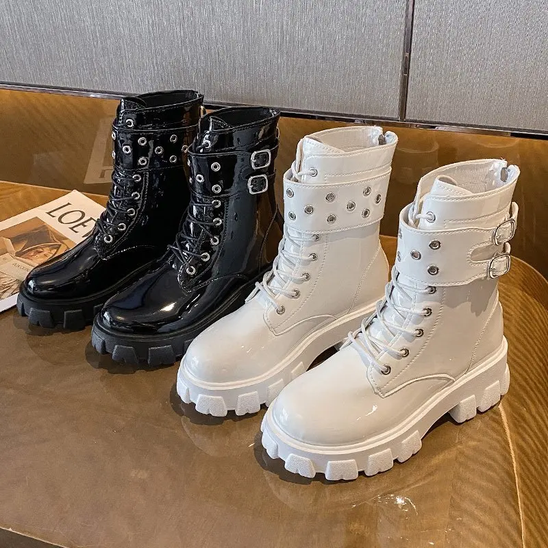 Botas de cuero brillante - Kf s b d aded e e ce cn bottes de rin age en cuir brillant pour femmes bottes optiques astronomiques construction m tallique d - Ropa de festival