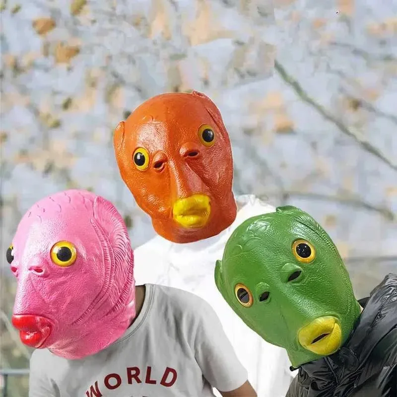 Máscara de monstruo con cabeza de pez - Kf sa b a dcaf ef f c e ed f masque de monstre de t te de poisson vert d halloween masque facial complet jeu de - Ropa de festival