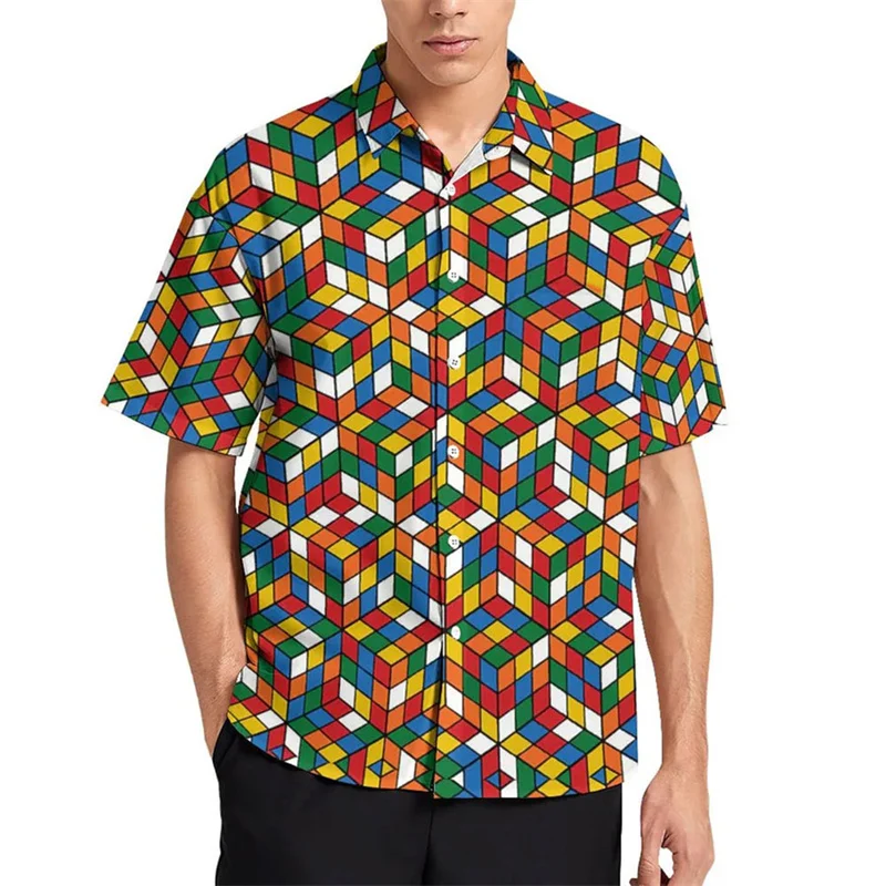 Chemise Rubik's cube à manches courtes - Kf sa b cb d b c a u rubik s cube chemise manches courtes multi documents pour hommes impression d haute qualit mode d - Ropa de festival