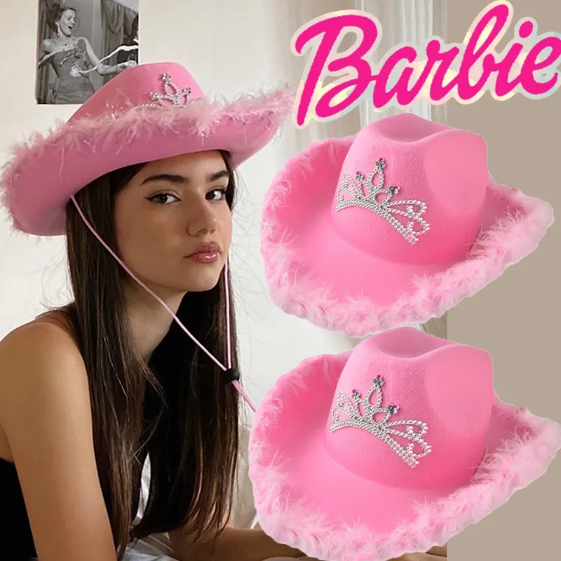 Sombreros de vaquero de Barbie - Kf sa c c ff ae f a ee ca e chapeaux de cowboy large bord pour femmes et filles chapeaux western roses couronne scintillante casquettes en - Tenue de festival