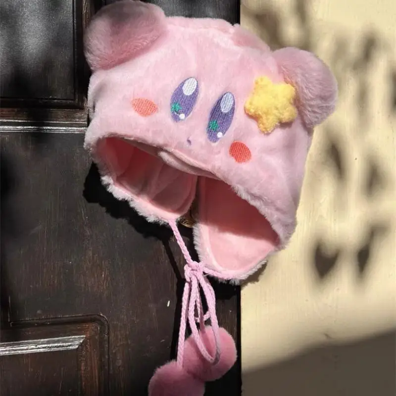 Gorro de felpa Kirby - Kf sa ccd c d ff au bonnet en peluche kawaii kirby pour filles dessin anim rose unis issement maintien au chaud mignon - Tenue de festival