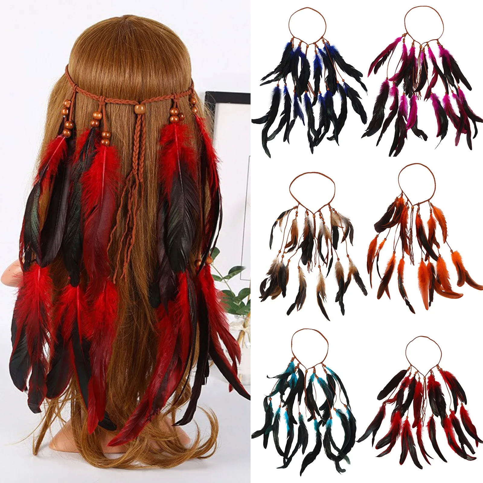 Bandana bohemio peinado pluma hippie - Kf sb a f a f c b f ay bandeau de sauna ethnique boh me pour femmes coiffure plume pi ce de sauna pour dames - Tenue de festival