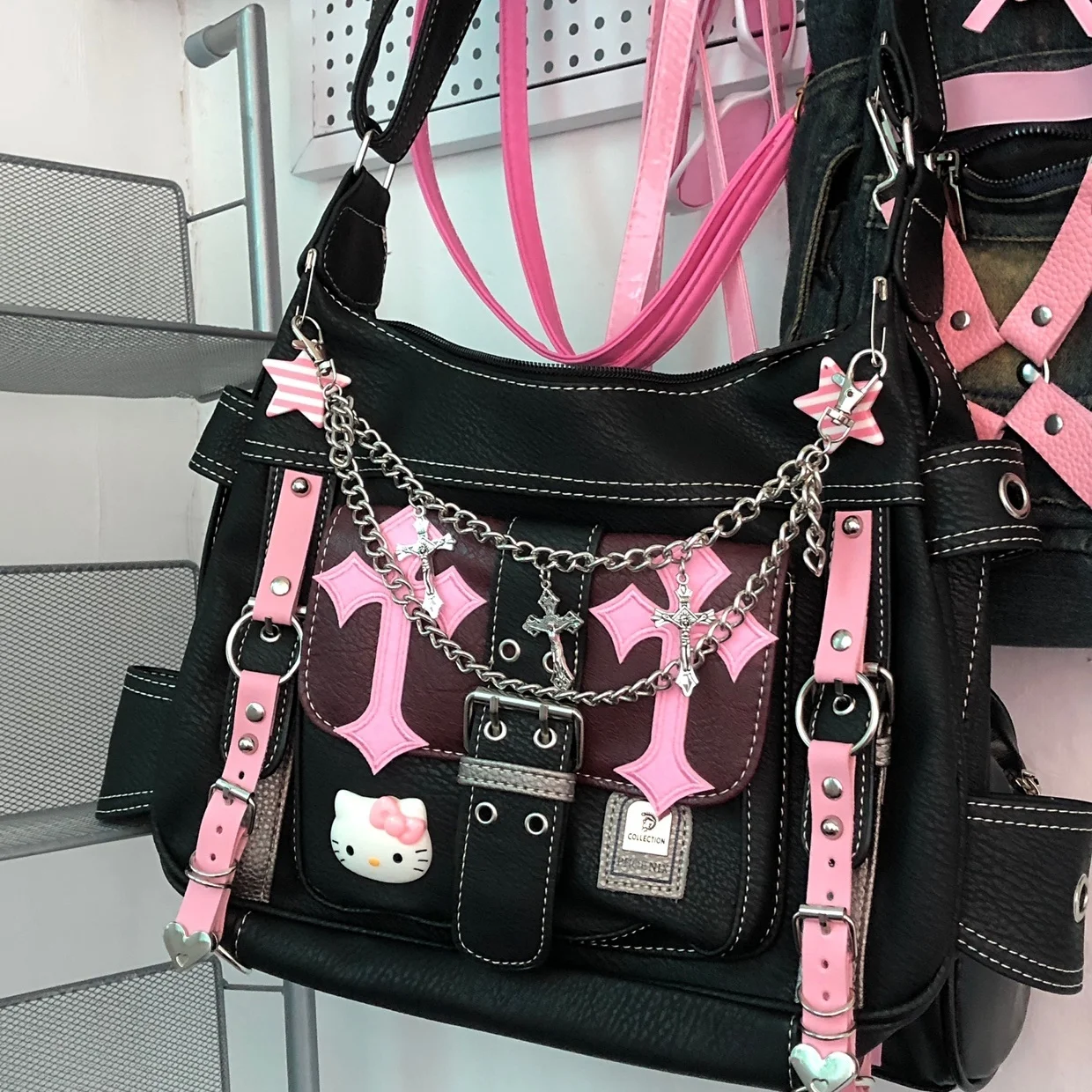 Bolsos bandolera Hello Kitty gótica - Kf sb ac c acc dcea d c e k sacs bandouli re rose hello kitty sanurgente pour femmes sac main pour filles chaudes sac fourre - Tenue de festival