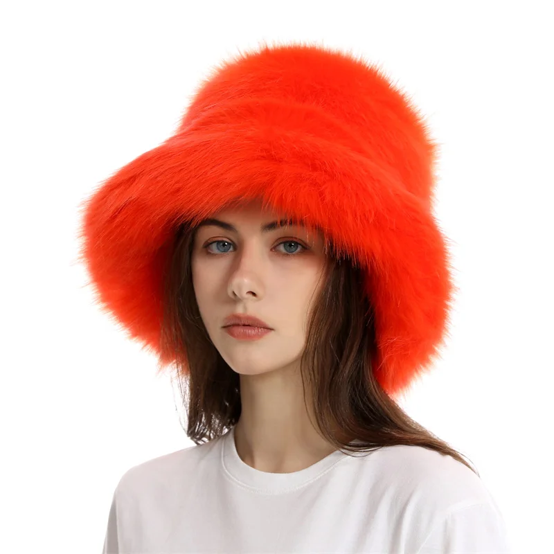 Sombrero mullido de piel sintética - Kf sbd de f f c acad ae ed chapeau moelleux en fausse fourrure pour femme violet optique chaude peluche dame luxe mode fourrure ander - Tenue de festival
