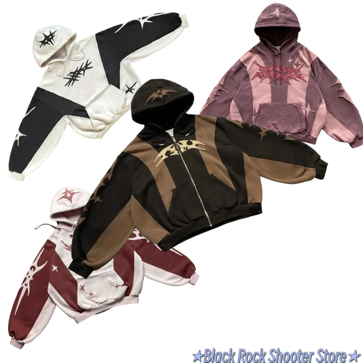 Sweats à capuche à motifs géométriques Punk Y2K - Kf sc cf e e a c dbf a r sweats capuche motifs g om triques pour jeunes vestes patchwork sweat shirt gothique high streetwear hip - Ropa de festival