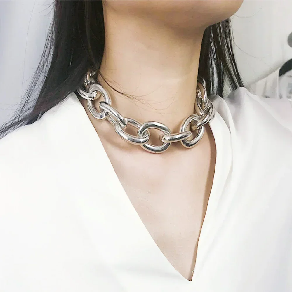 Collar gargantilla de cadena gruesa - Kf sc bf d cd e a e eade c bl jometal collier ras du cou europ en pour femme lien simple manilles de personnalit pendentif vintage - Tenue de festival