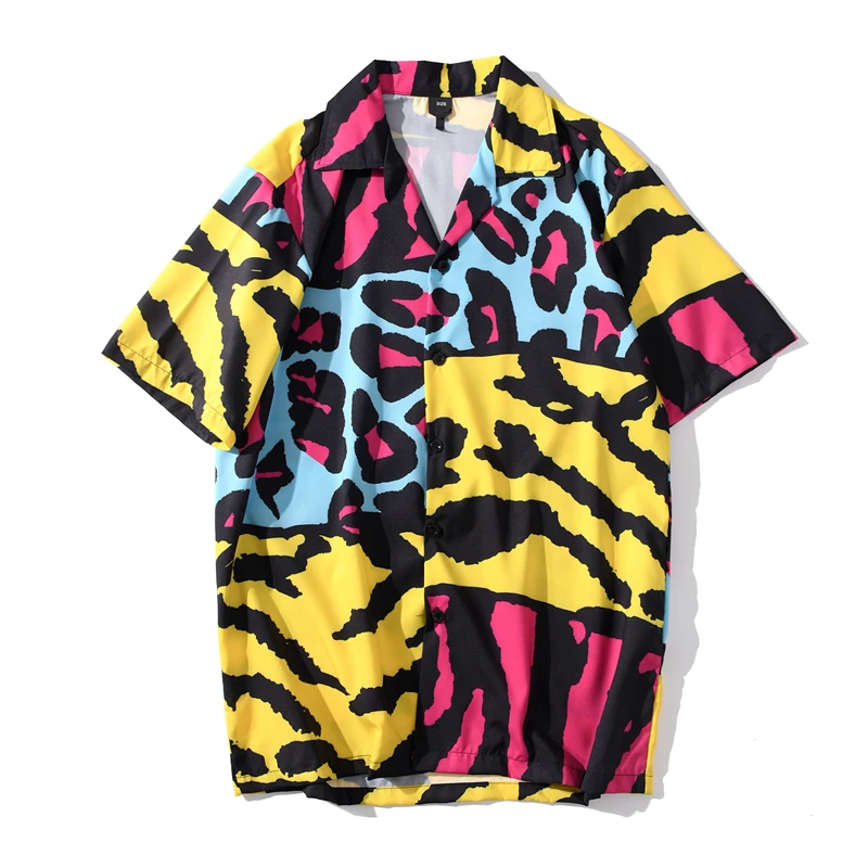 Camisas retro patchwork leopardo - Kf se b c eae a bde f d db dark icon chemises r tro l opard pour hommes patchwork vintage bouton dwon v tements streetwear - Tenue de festival