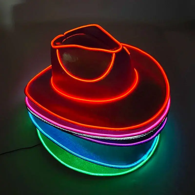 Sombrero de vaquero brillante con LED - Kf se d c db aeb d e cc i chapeau de cowboy brillant led pour halloween casquette de rave barre lumineuse mexicaine chapeau au n - Tenue de festival