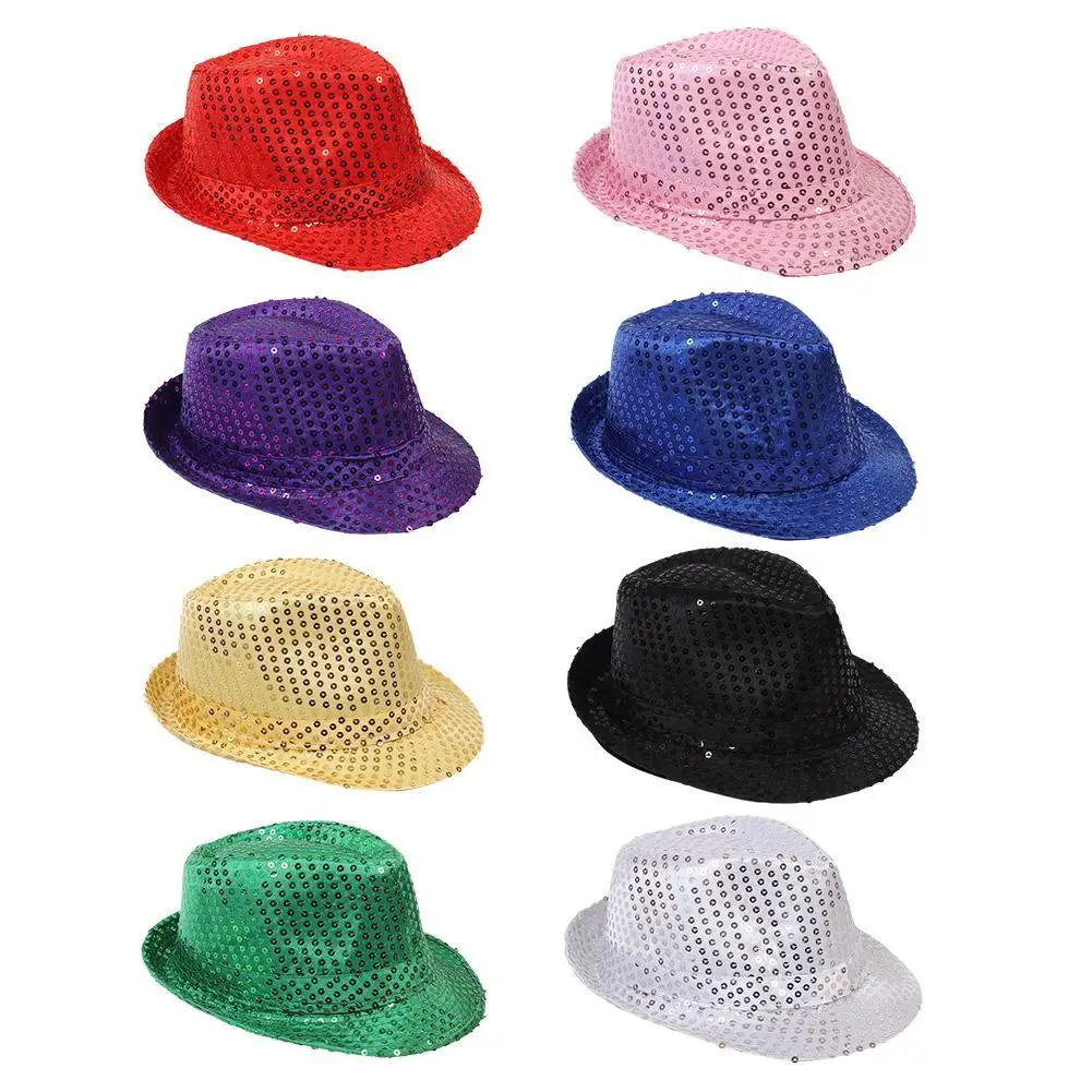Sombrero de fiesta con lentejuelas - Kf se cf c a d bfb e f e f f chapeau de cowboy scintillant unisexe avec perles brillantes casquettes de clown de magicien chapeau de jazz - Tenue de festival