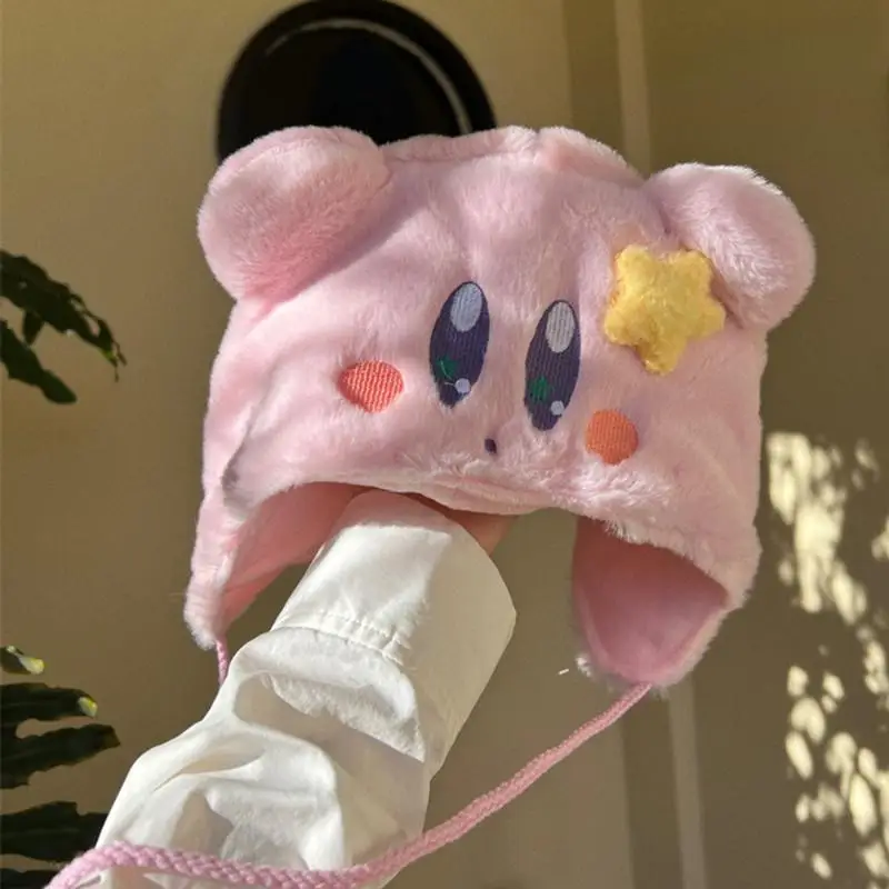 Gorro de felpa Kirby - Kf sf d ce d edff dca a d bonnet en peluche kawaii kirby pour filles dessin anim rose unis issement maintien au chaud mignon - Tenue de festival