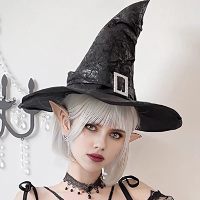 Sombrero de bruja - Kf sf d edb cbf e b d b b s chapeaux de sorci re de carnaval pour femme chapeau de magicien plis noirs accessoire de costume - Tenue de festival