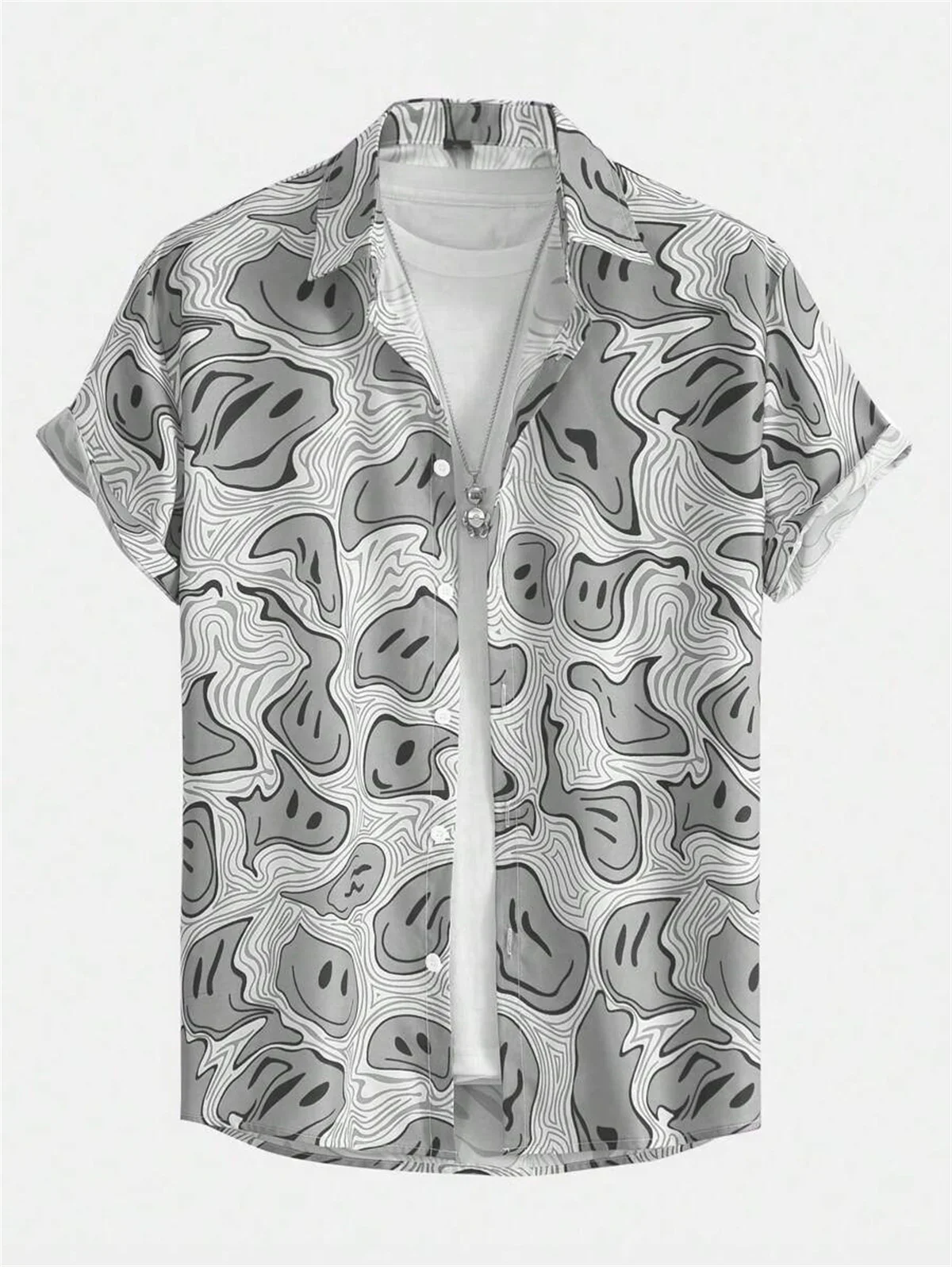 Camisa Acid smiley - Kf sf f f b fbf abc cb ee chemises hawa ennes manches courtes pour homme d contract es confortables revers de taille y - Ropa de festival