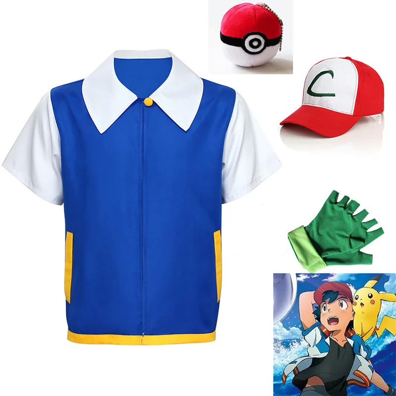 Costume de cosplay "Sacha" dans Pokémon - Kf sfcf b bf a f f f d v tements cosplay anime pour hommes ketchum aga ant veste bleue costume pour gar ons et - Ropa de festival
