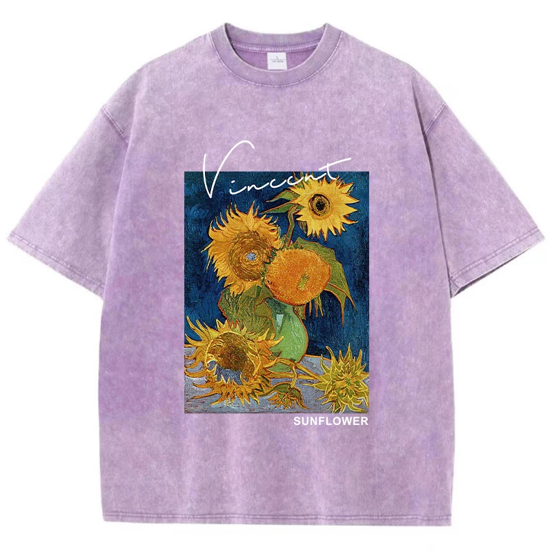 Camiseta oversize Van Gogh – Los Girasoles - Kf s db e f f bb ba de f e j t shirt imprim van gogh tournesol pour homme coton v tement respirant et d contract - Tenue de festival