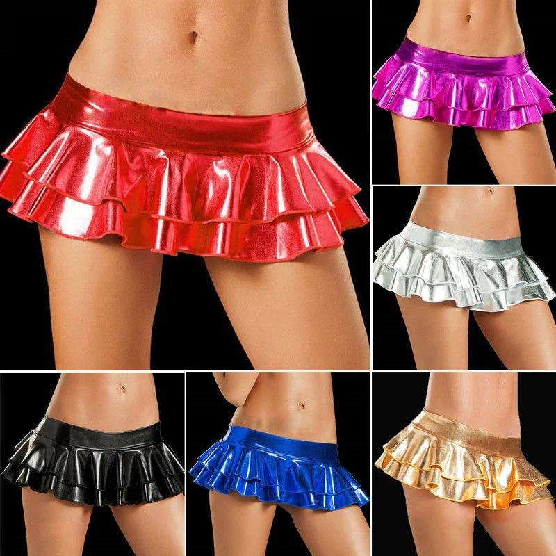 Mini falda holográfica - Kf s f bafbc b a a fd mini jupe en faux cuir pour femmes micro jupe courte de f te - Tenue de festival