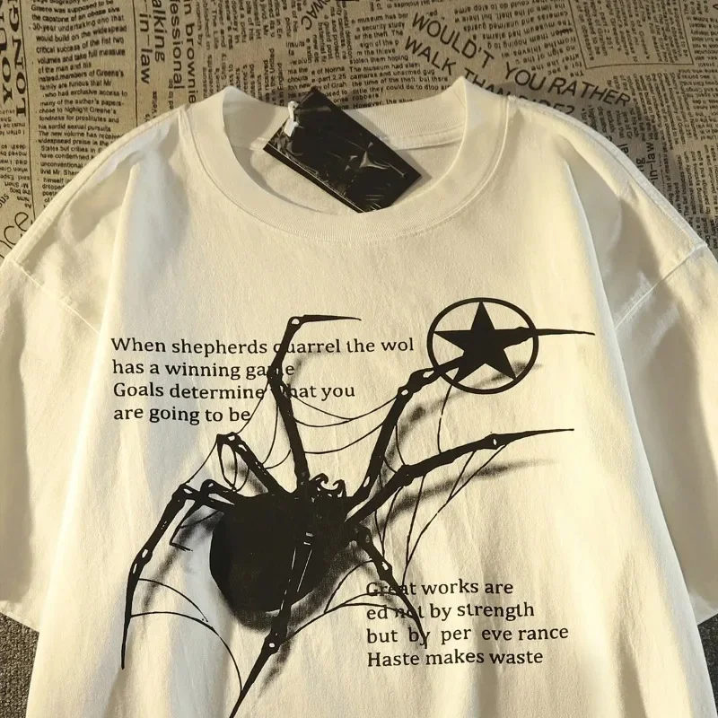 Camiseta oversize Spider - Kf s b e a ee f dbh haut manches courtes col rond pour femme streetwear cor en v tements esth tiques araign e - Tenue de festival