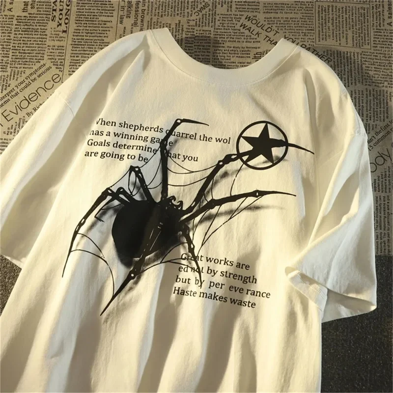 Camiseta oversize Spider - Kf s fd dd d c afd dda z haut manches courtes col rond pour femme streetwear cor en v tements esth tiques araign e - Tenue de festival