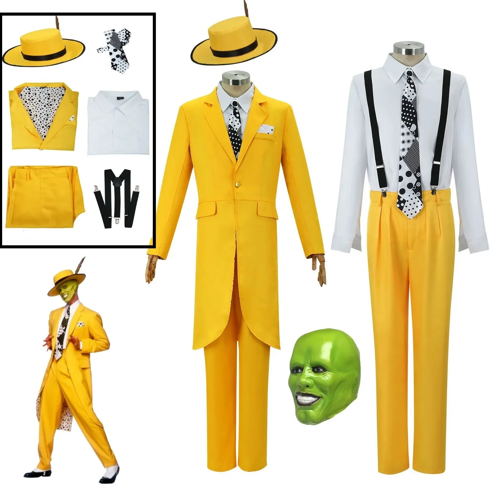 Disfraz de cosplay «The Mask» con Jim Carrey - Kf sa c b f de a e bb the movie the mask cosplay costume jim carry cosplay uniforme jaune ixde carnaval chapeau tremp masque - Tenue de festival
