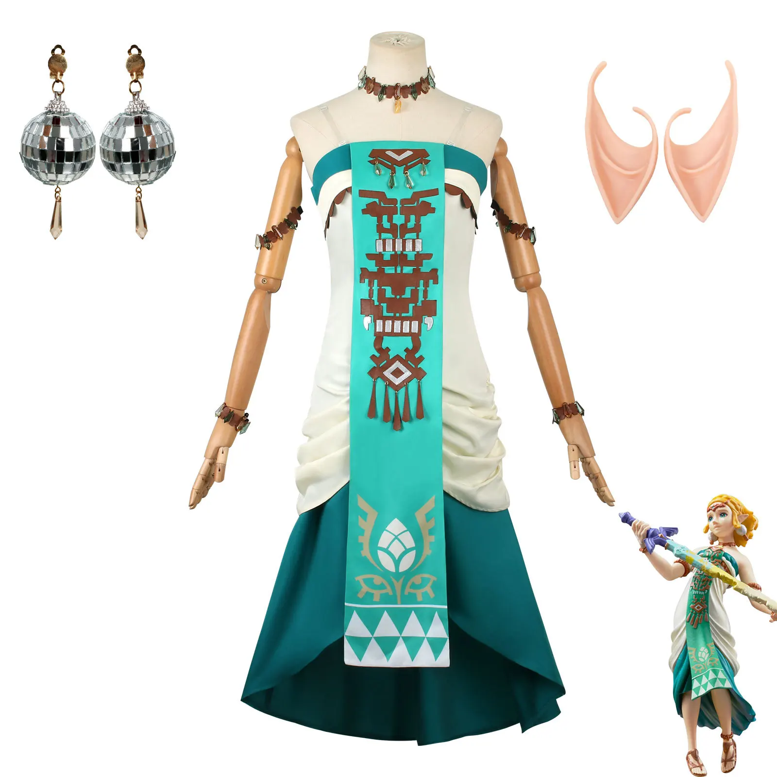 Disfraz de cosplay «Princesa Zelda» en Breath of The Wild - Kf sb cf ca bca ab dde f z costume cosplay princesse helpda pour femme robe verte perruque ensemble complet tenue d halloween - Tenue de festival