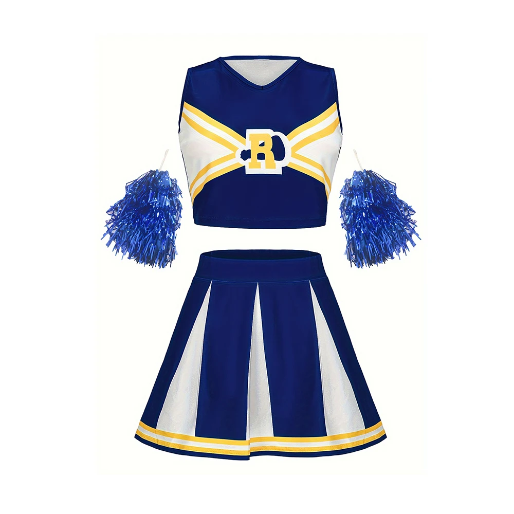 Uniforme de porrista - Kf sb a ea f f cu uniforme de pom pom girl sexy pour femmes costume de pom pom girl jupe pompons sc - Tenue de festival