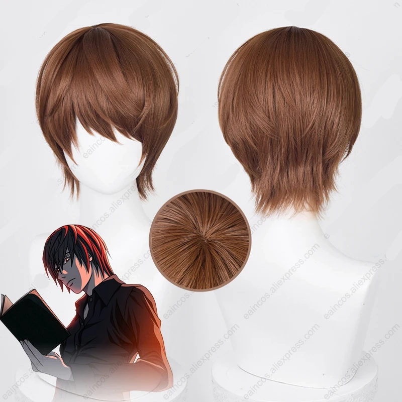 Peluca de cosplay «Light Yagami» en Death Note - Kf sc b c baa b c ba a b anime yagami light cosplay perruque cheveux courts brun fonc perruques synth tiques degr de chaleur cm - Tenue de festival