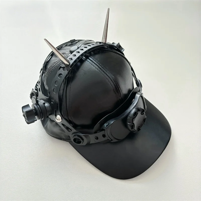 Gorra de béisbol cyberpunk - Kf sd a f bd b ca c b y demo casquette de baseball punk en cuir pu avec structure ajustable techwear - Tenue de festival