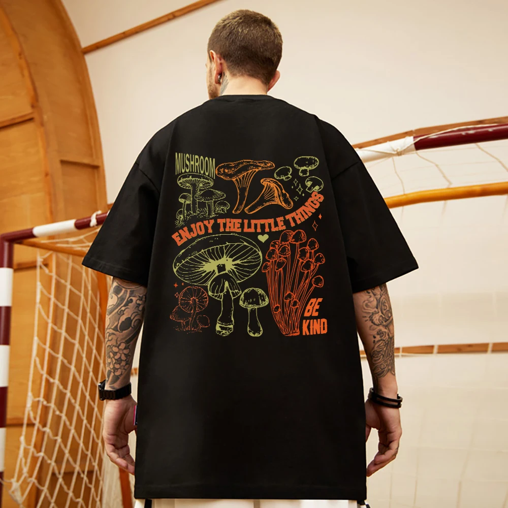 Camiseta oversize Magic mushrooms - Kf sec e b d f f cc fa t shirt en coton manches courtes pour hommes salle plus lente profitez des petites choses soyez - Tenue de festival